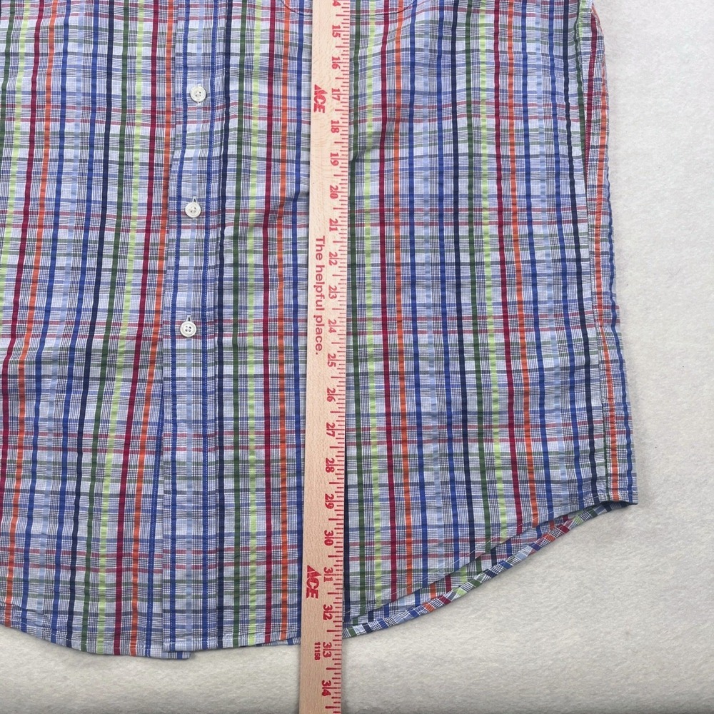 Brooks Brothers 346 Mens Large Short Sleeve Plaid Seersucker Cotton Shirt Multi - Picture 6 of 6